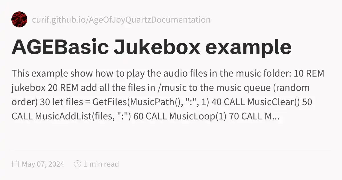 AGEBasic Jukebox example