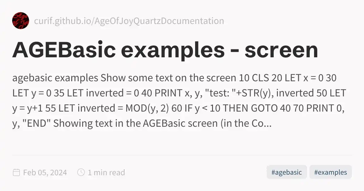 AGEBasic examples - screen